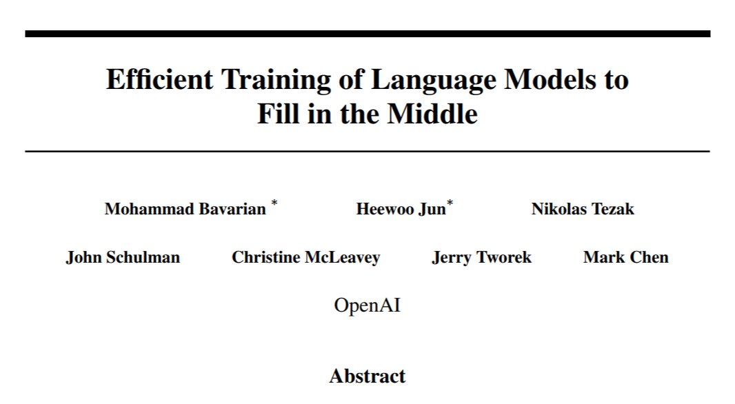 Efficient training of language models to fill in the middle