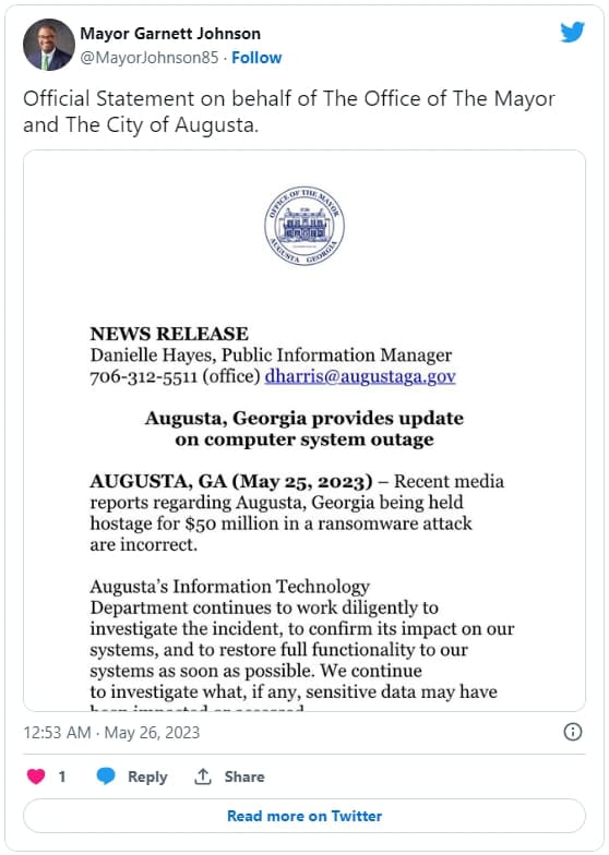 City of Augusta, Georgia Struck by BlackByte Ransomware; Mayor Downplays Incident as ‘Technical Difficulties’