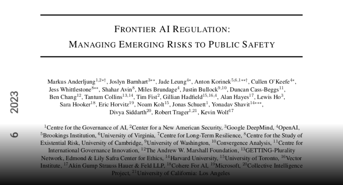 Frontier AI regulation: Managing emerging risks to public safety