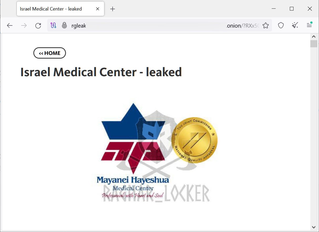 Ragnar Locker gang leaks data stolen from the Israel’s Mayanei Hayeshua hospital